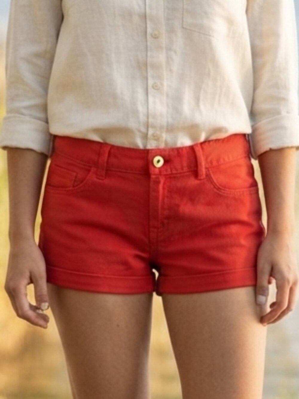 H&M Cotton Cuffed Chino Red Mini Shorts Size 2